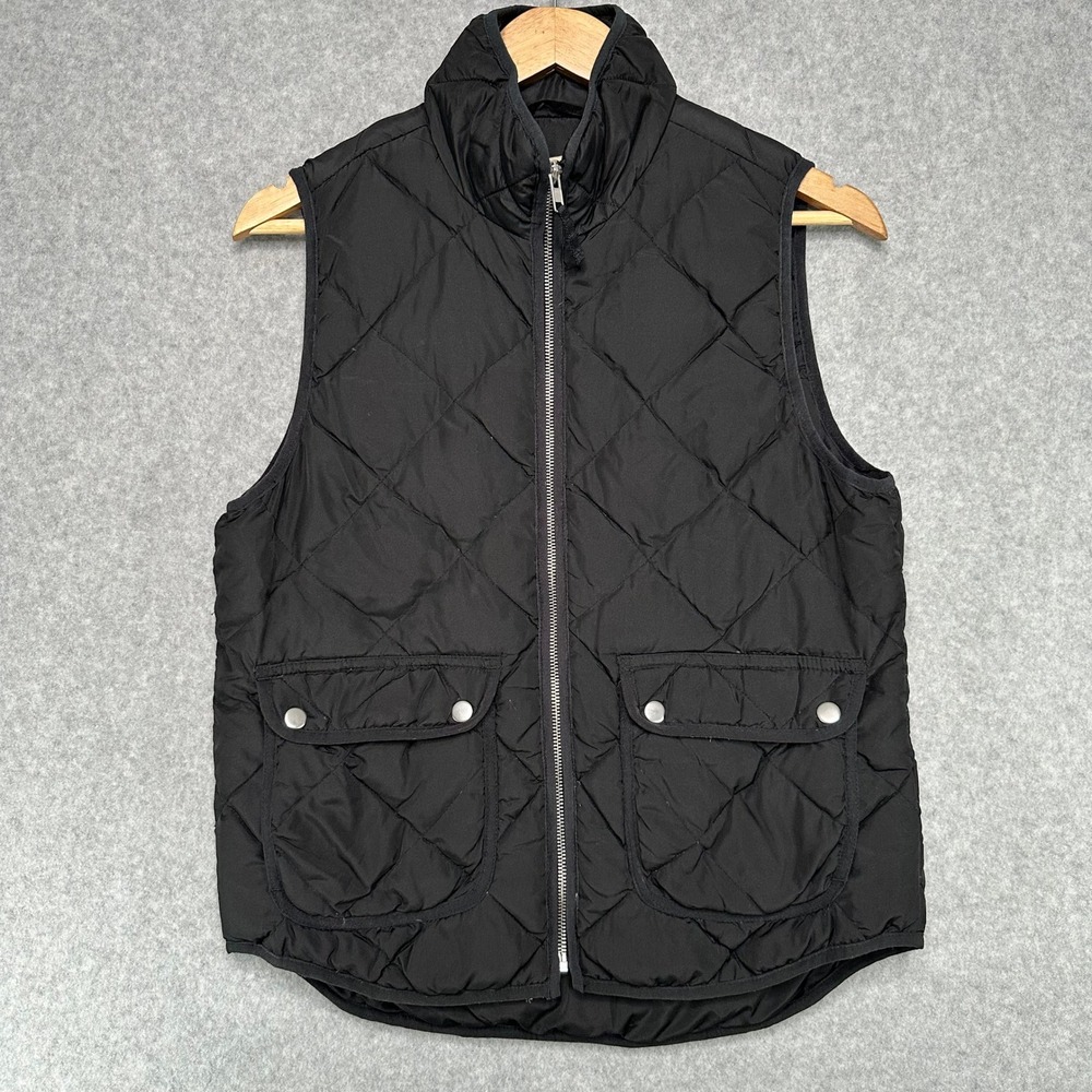WOOLRICH Quilted Barn Vest Black Womens Small Stand Collar Pockets Zip Front